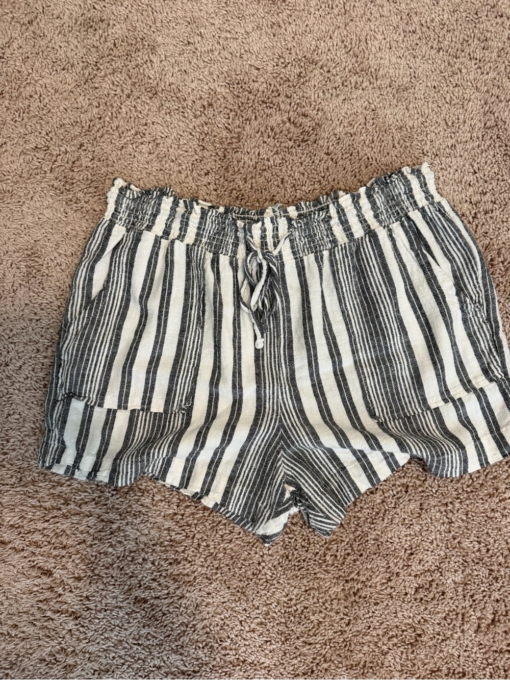 Time and Tru Black and White Striped High Waist Drawstring Shorts